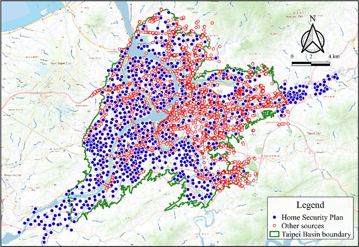 (圖1) 台北盆地液化分析鑽孔分布圖